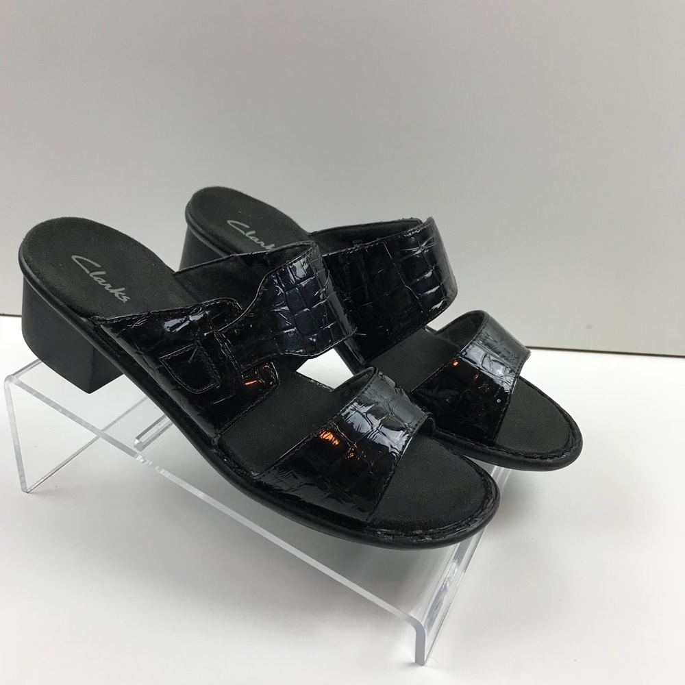 Clark’s Black Open Toe Slip On Slide Sandals 8M